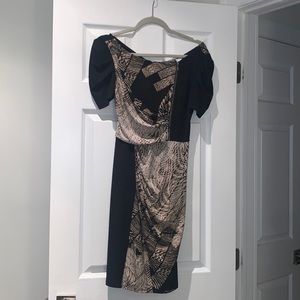 Max & Cleo black and animal graphic print dress with gold zipper Size 2